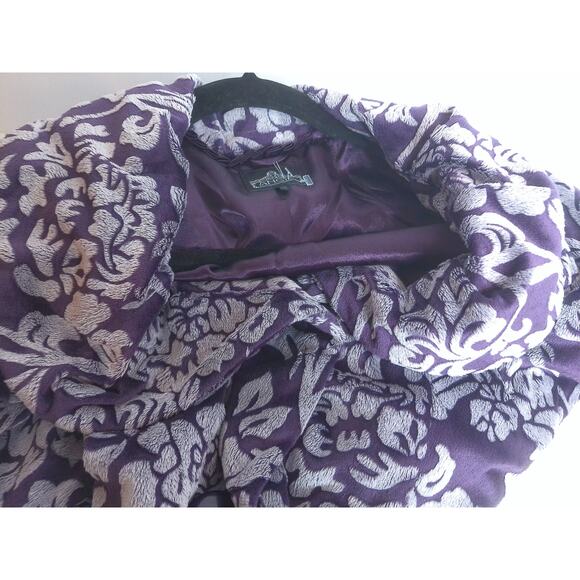 ANGIE Purple & Gray Boho Pleated Floral Retro Style Velour Peacoat Size M - Picture 4 of 8
